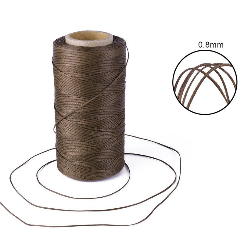Co-link 4pcs Crafts 0.8mm 150D Leather Sewing Hand Stitching Jewelry Craft Waxed Thread String Cord with 1 Set (7pcs) Curved Upholstery Sewing Needles (White + Beige + Dark Brown + Black) - Image 5